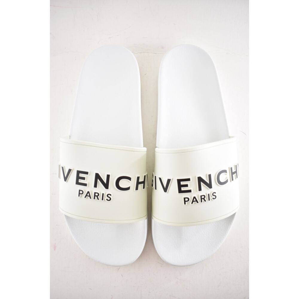 Givenchy Mens Pool Flat White Black Logo Rubber Beach Sandal Slide Slip On 45 12 - Picture 13 of 16